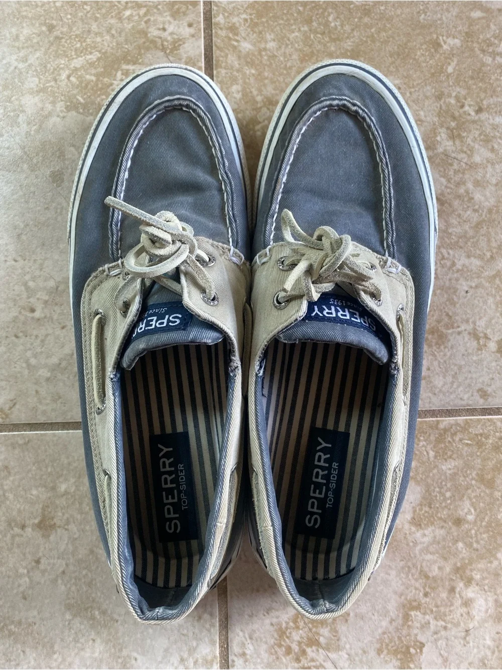 Sperry Men's Two-Tone Canvas Boat Shoes in Navy and Tan